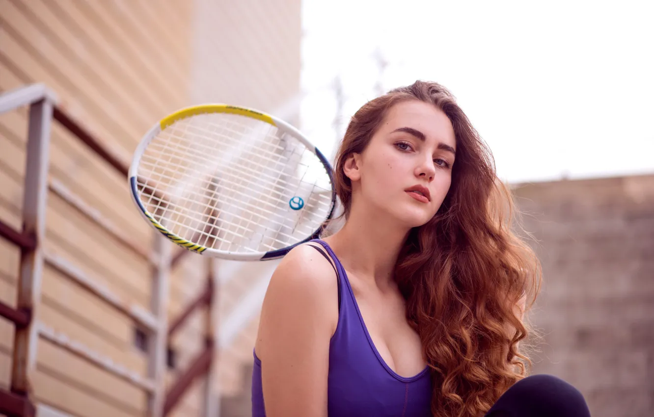 Photo wallpaper look, pose, model, portrait, makeup, Mike, hairstyle, racket