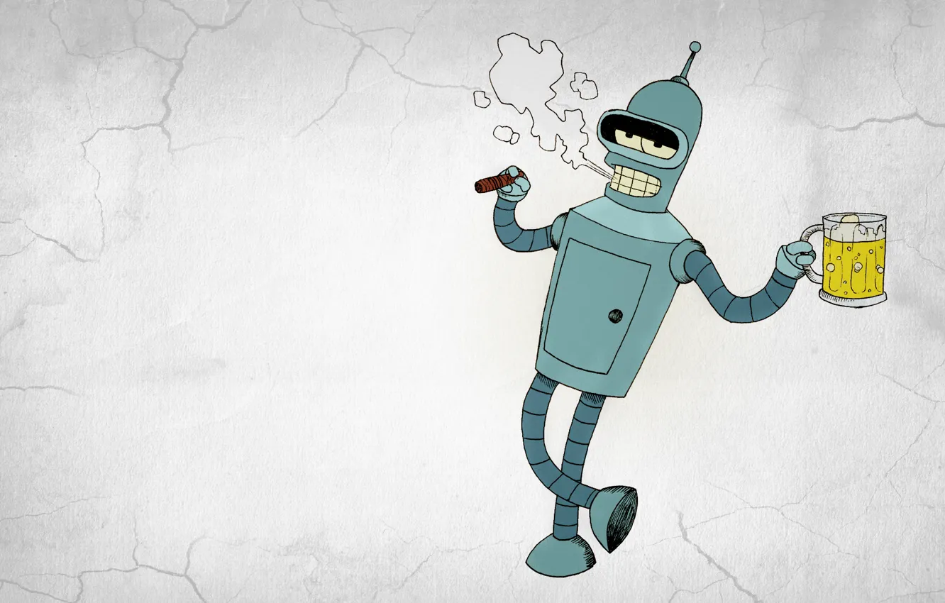 Photo wallpaper smoke, robot, cigar, Bender, Futurama, Futurama, Bender Bending Rodriguez