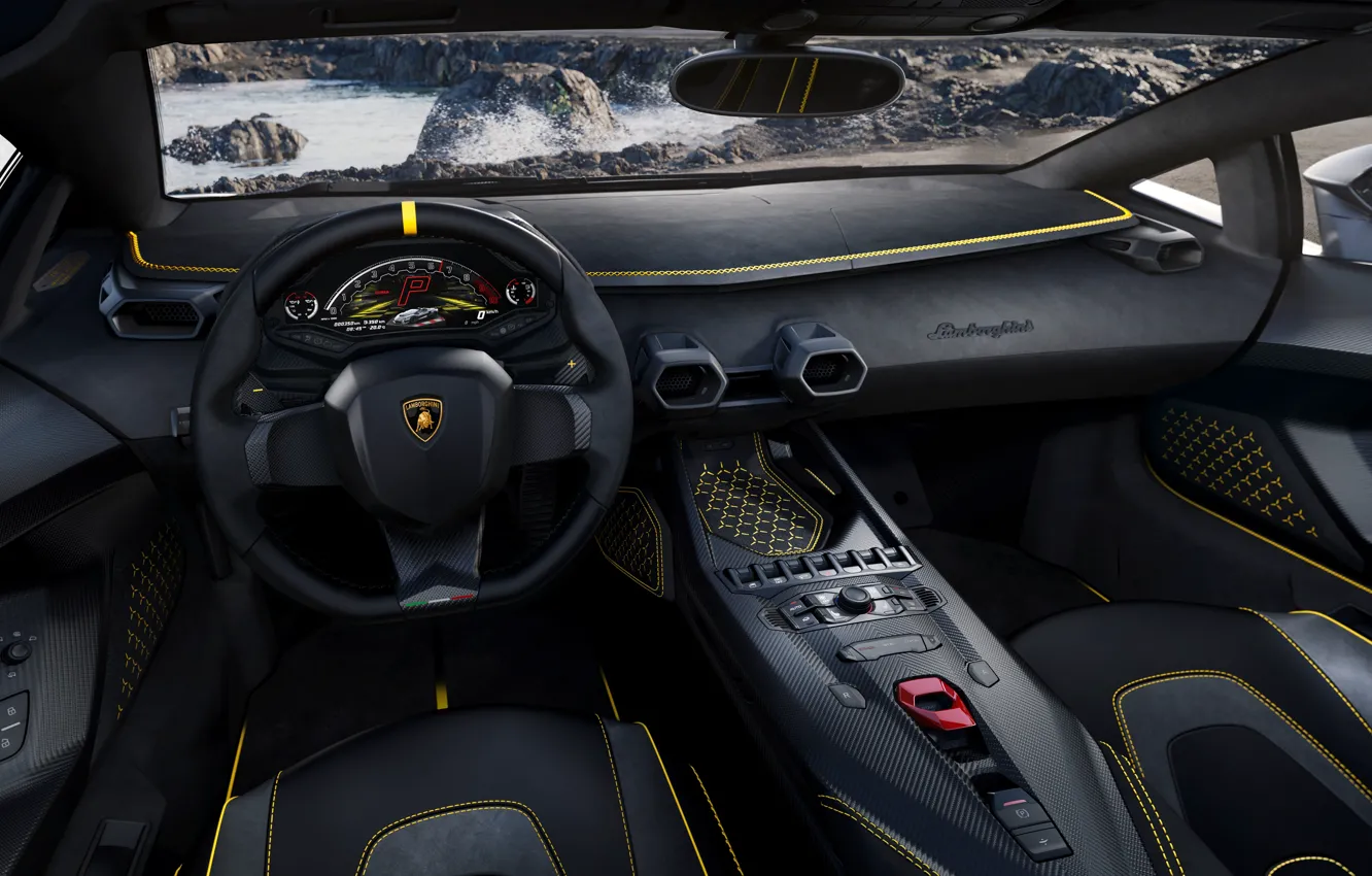 Photo wallpaper Lamborghini, torpedo, the interior of the car, Authentic Lamborghini