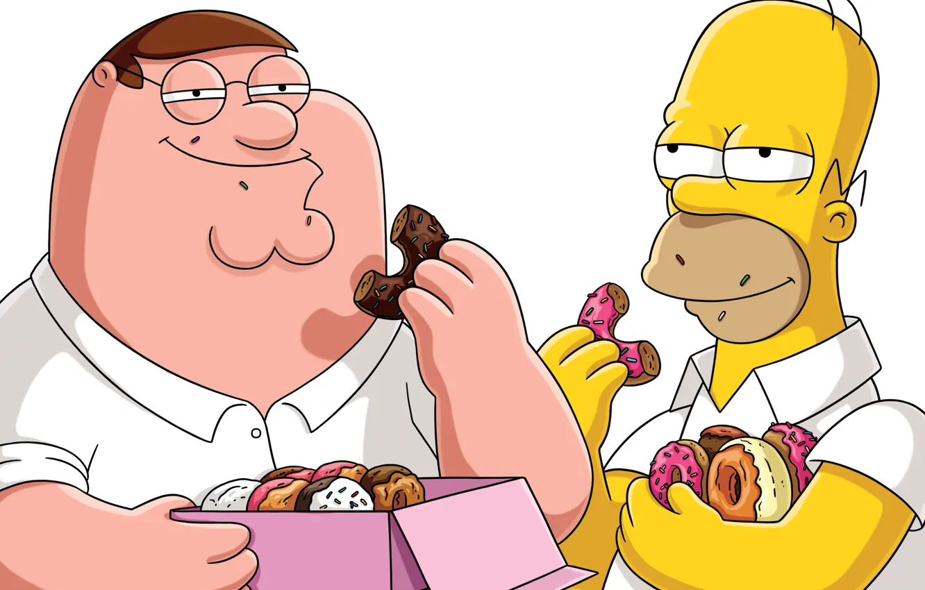 Photo wallpaper the simpsons, family guy, Homer, Peter Griffin, fat, donuts, Matt Groening