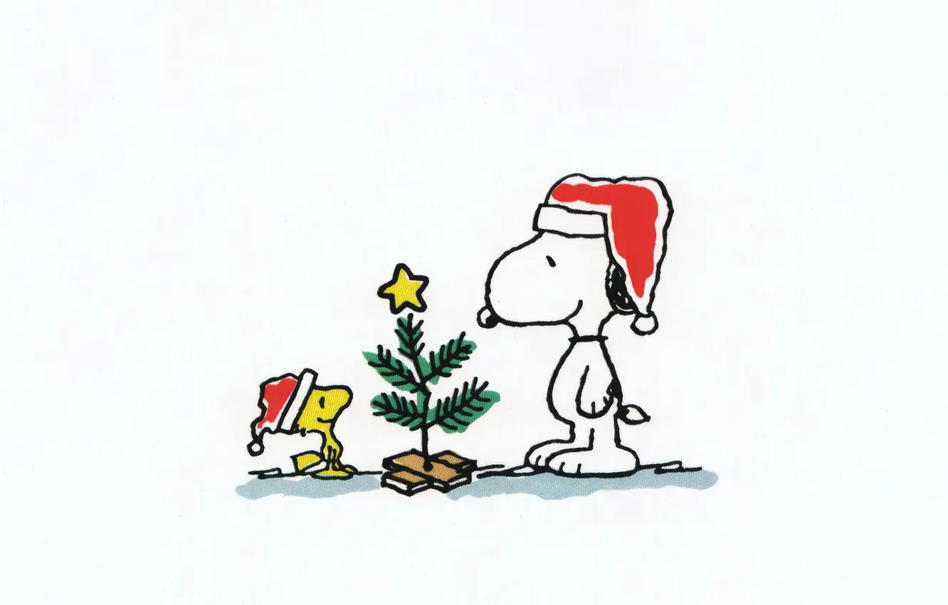 Photo wallpaper Christmas tree, Merry Christmas, Merry Christmas, White background, White background, Snoopy, Snoopy, Christmas tree