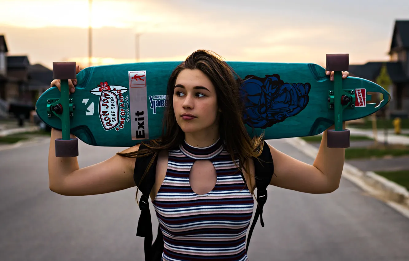 Photo wallpaper beautiful girl, skateboard, skateboarding, skateboard girl