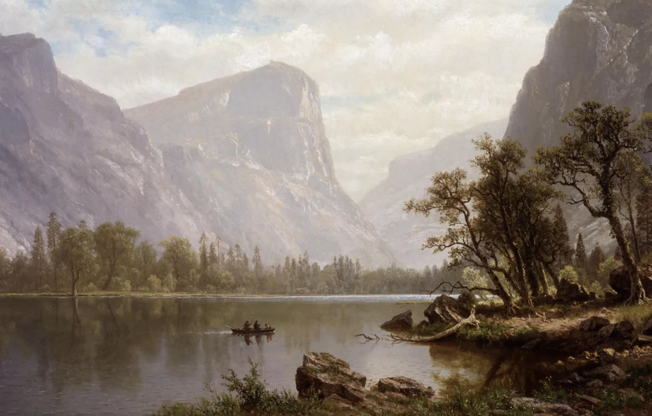 Photo wallpaper picture, painting, Yosemite Valley, painting, 1864, Albert Bierstadt, Mirror Lake