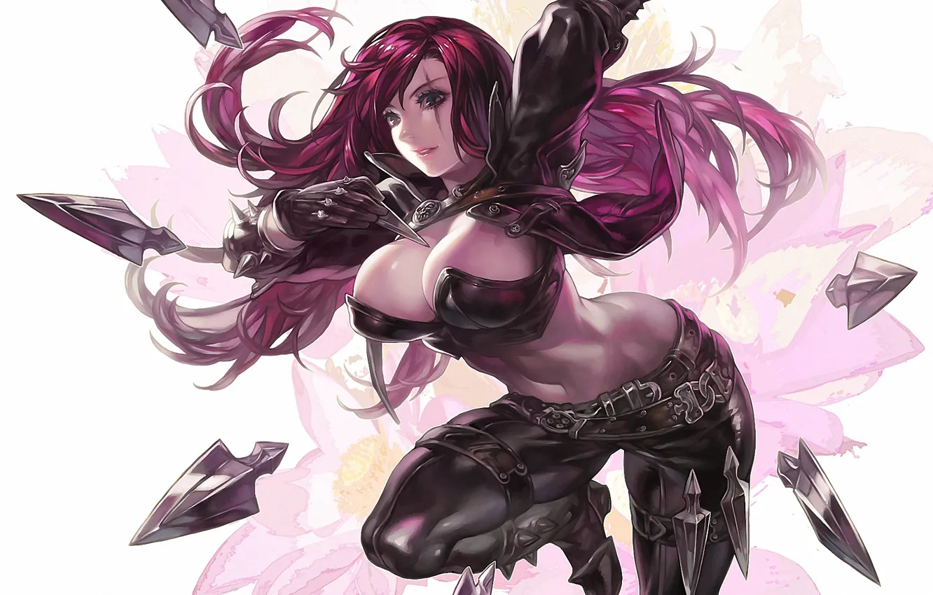 Photo wallpaper girl, pose, weapons, art, knives, league of legends, katarina, omegaboost