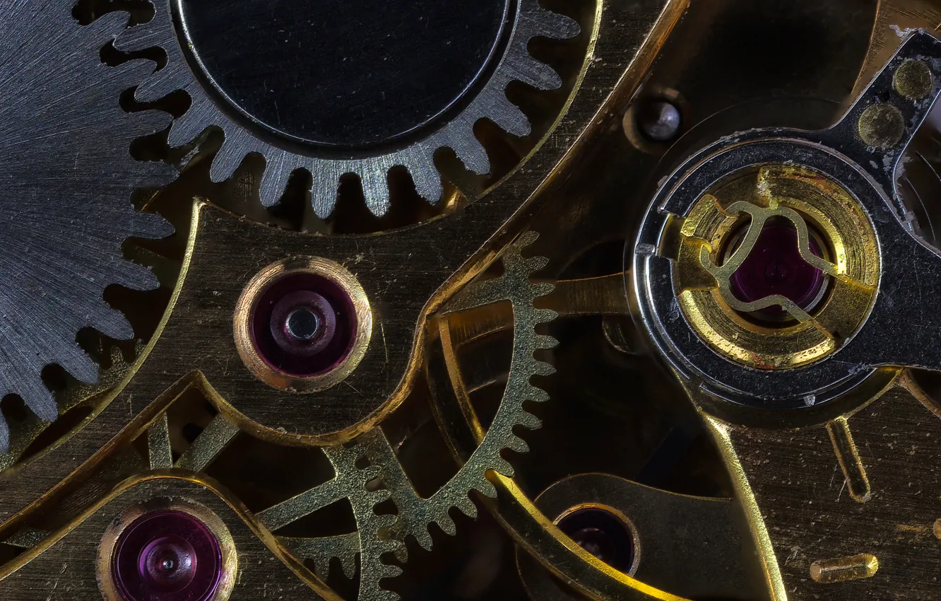 Photo wallpaper macro, time, metal, watch, mechanism, gear