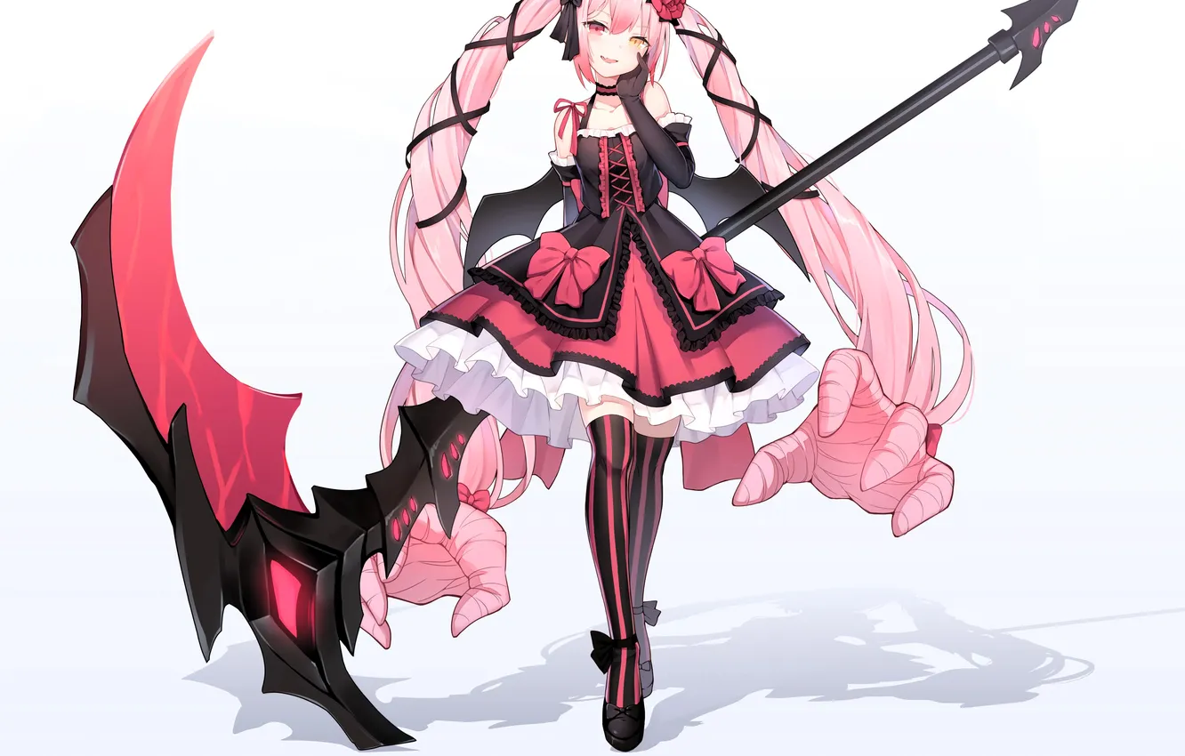 Photo wallpaper girl, weapons, hands, braid, pink hair