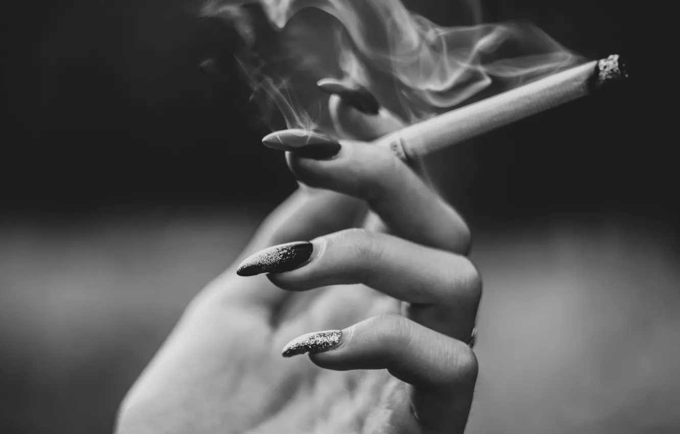 Photo wallpaper girl, woman, smoke, hands, cigarette, manicure