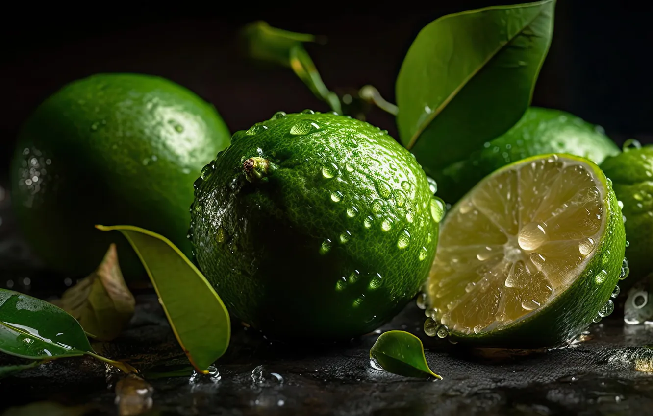 Photo wallpaper food, lime, citrus, water drops
