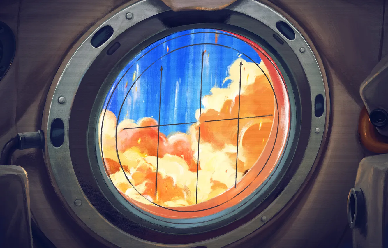 Photo wallpaper space, lights, art, the window, USSR, Vostok-1