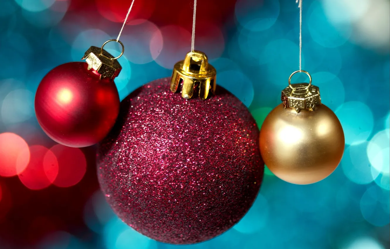 Photo wallpaper purple, red, holiday, new year, gold, happy new year, holiday, Christmas balls