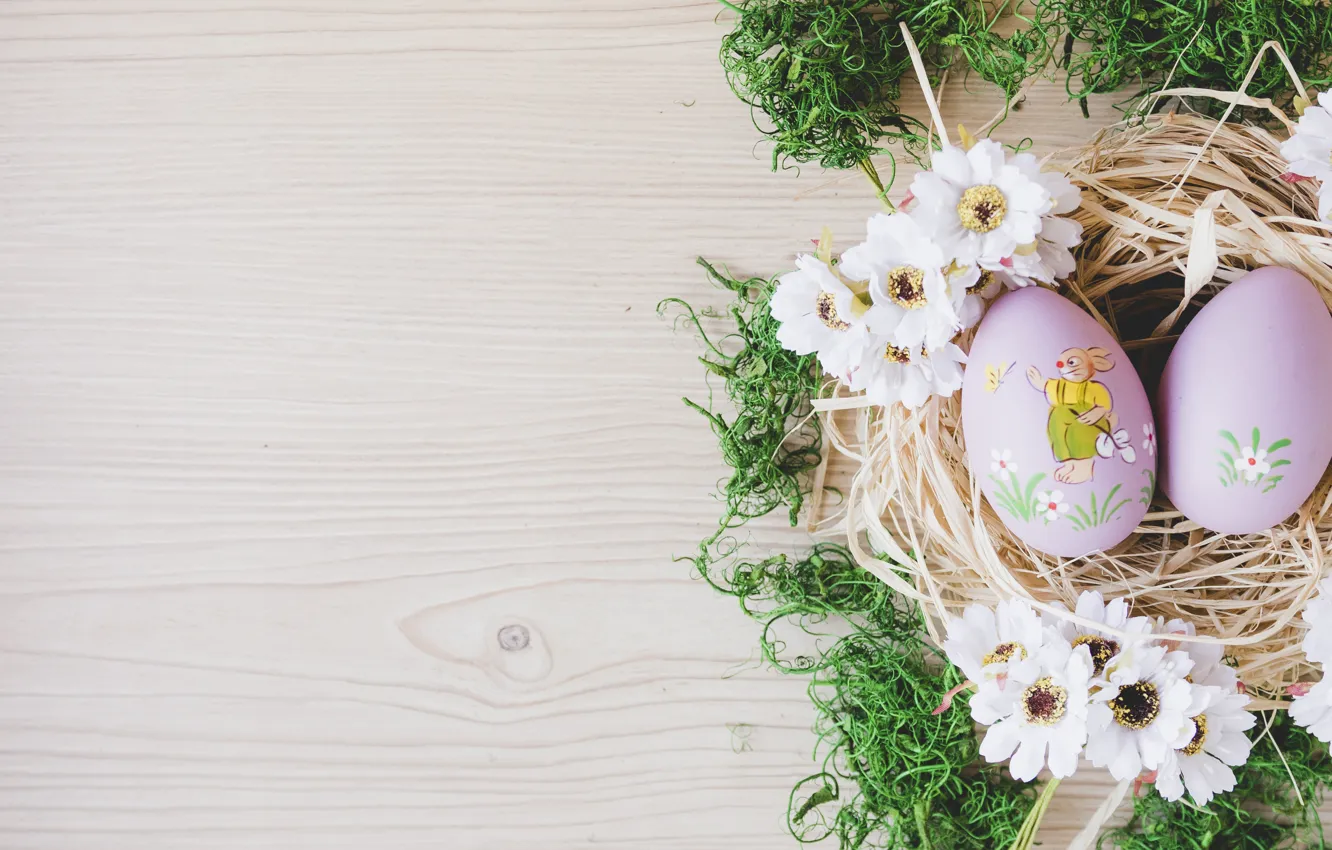 Photo wallpaper flowers, moss, eggs, Easter, Holiday