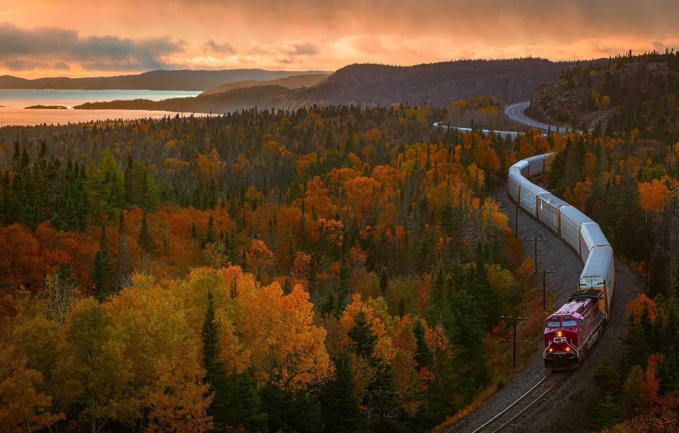 Photo wallpaper forest, Canada, sky, trees, landscape, nature, sunset, clouds