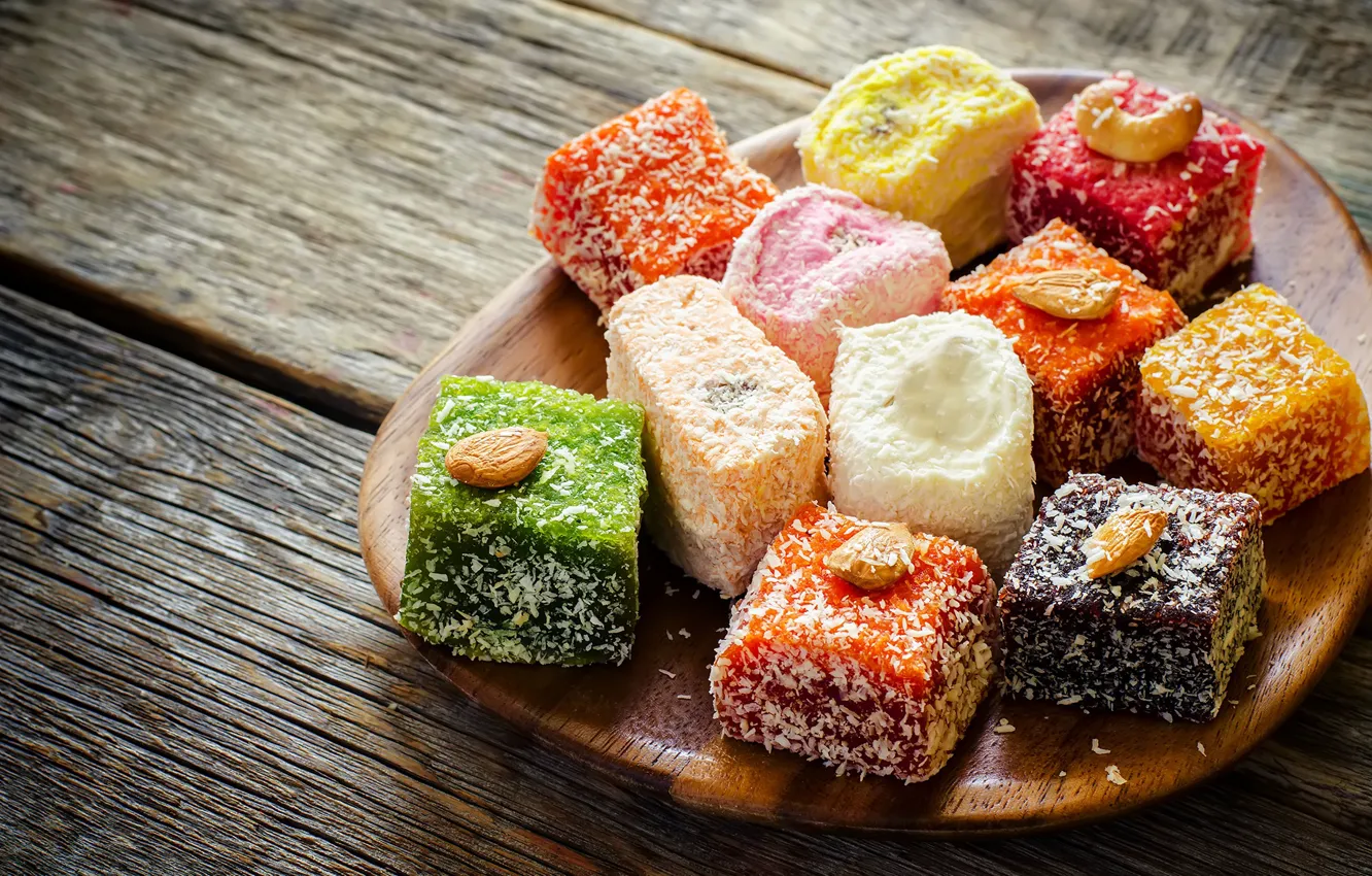 Photo wallpaper sweets, nuts, dessert, marmalade