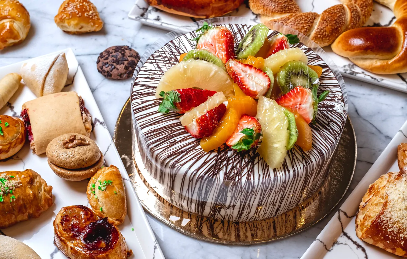 Photo wallpaper berries, cake, fruit, muffin, cakes, buns