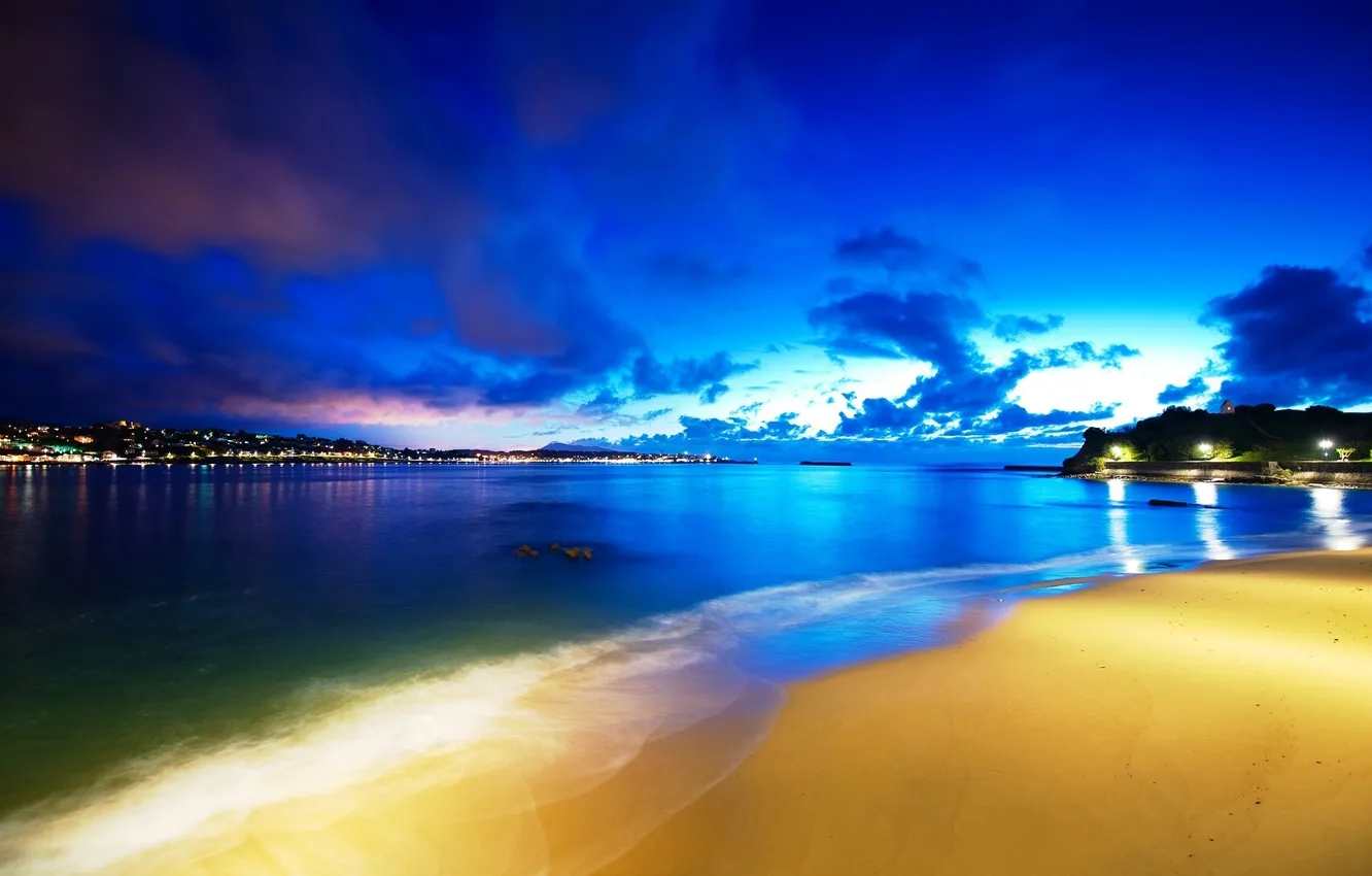 Photo wallpaper sand, lights, shore