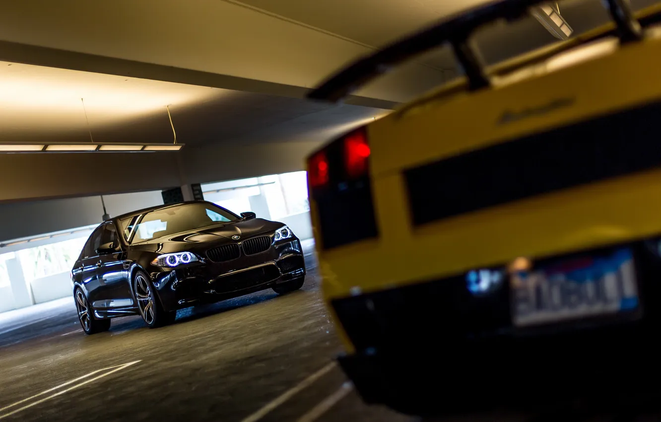Photo wallpaper Lamborghini, BMW, Superleggera, Black, Yellow