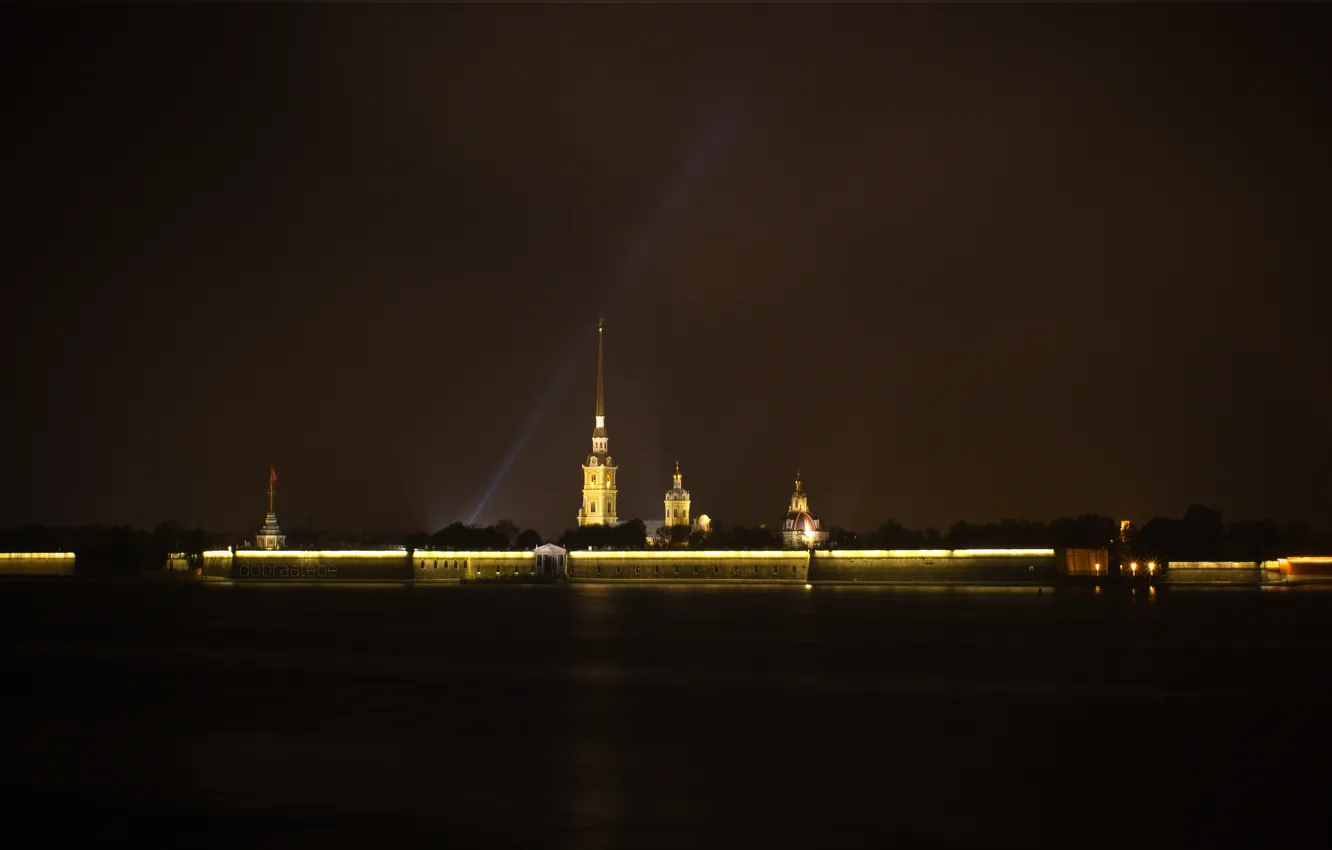 Photo wallpaper night, wall, dark, Peter, lights, lights, channel, fortress