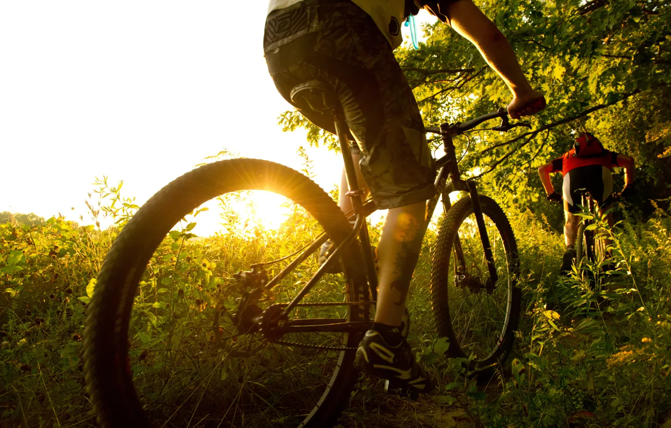 Photo wallpaper bike, sunrise, legs, cycling