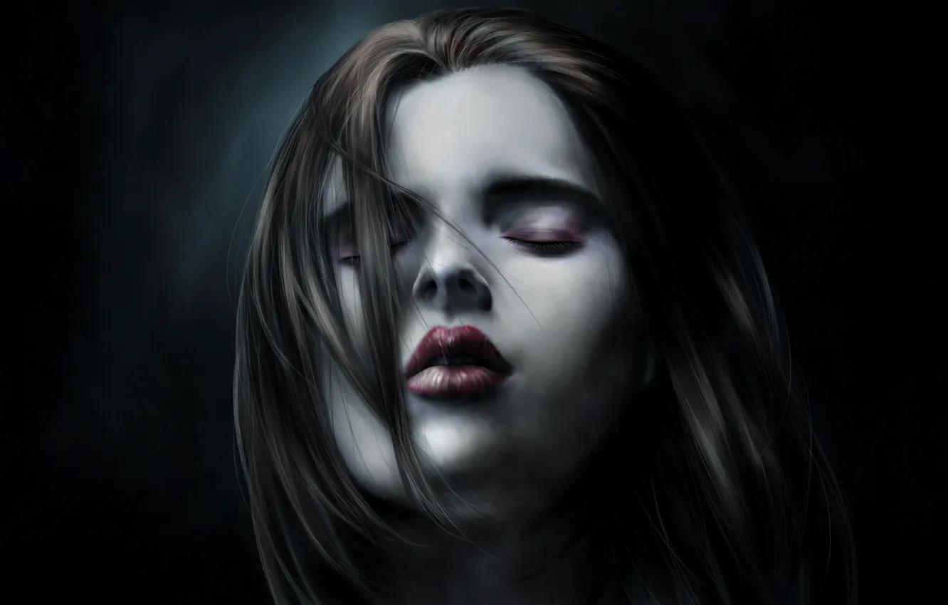 Photo wallpaper girl, face, darkness
