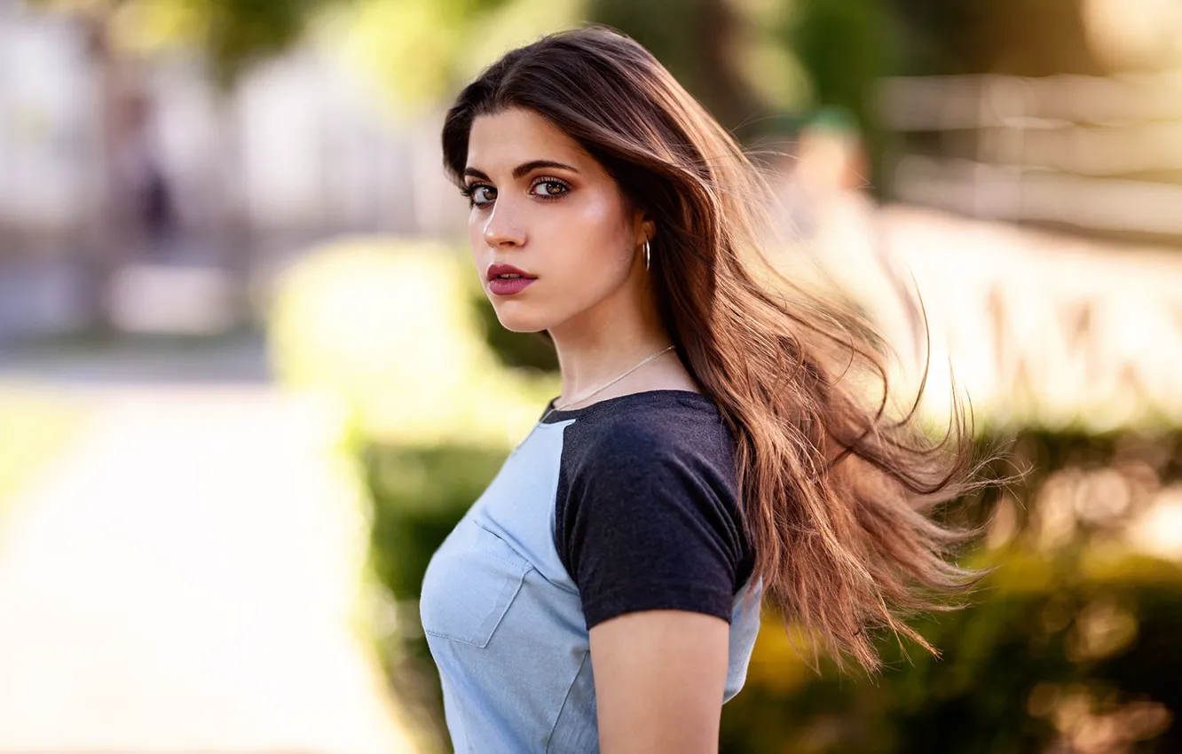 Photo wallpaper look, model, portrait, makeup, hairstyle, brown hair, beauty, bokeh