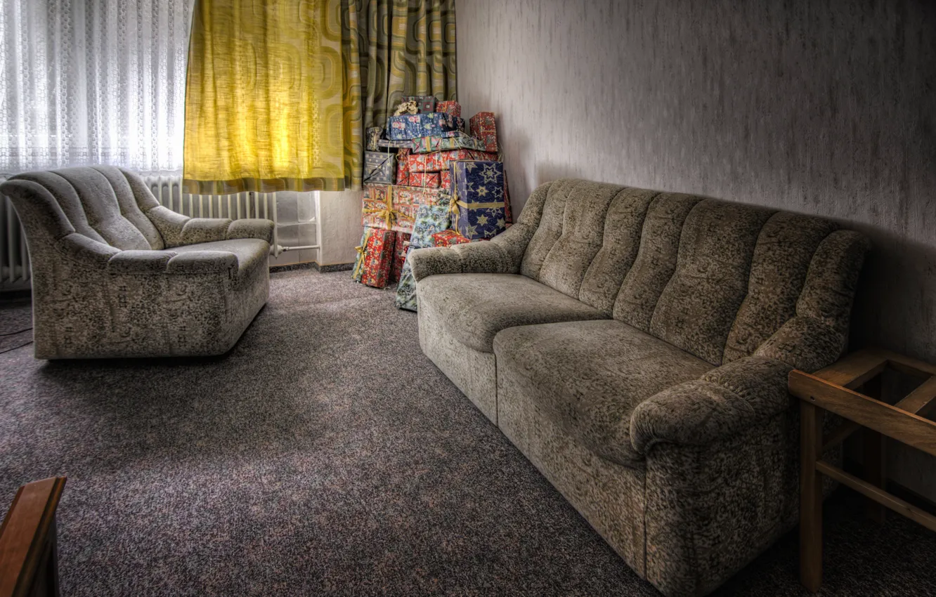 Photo wallpaper room, sofa, gifts