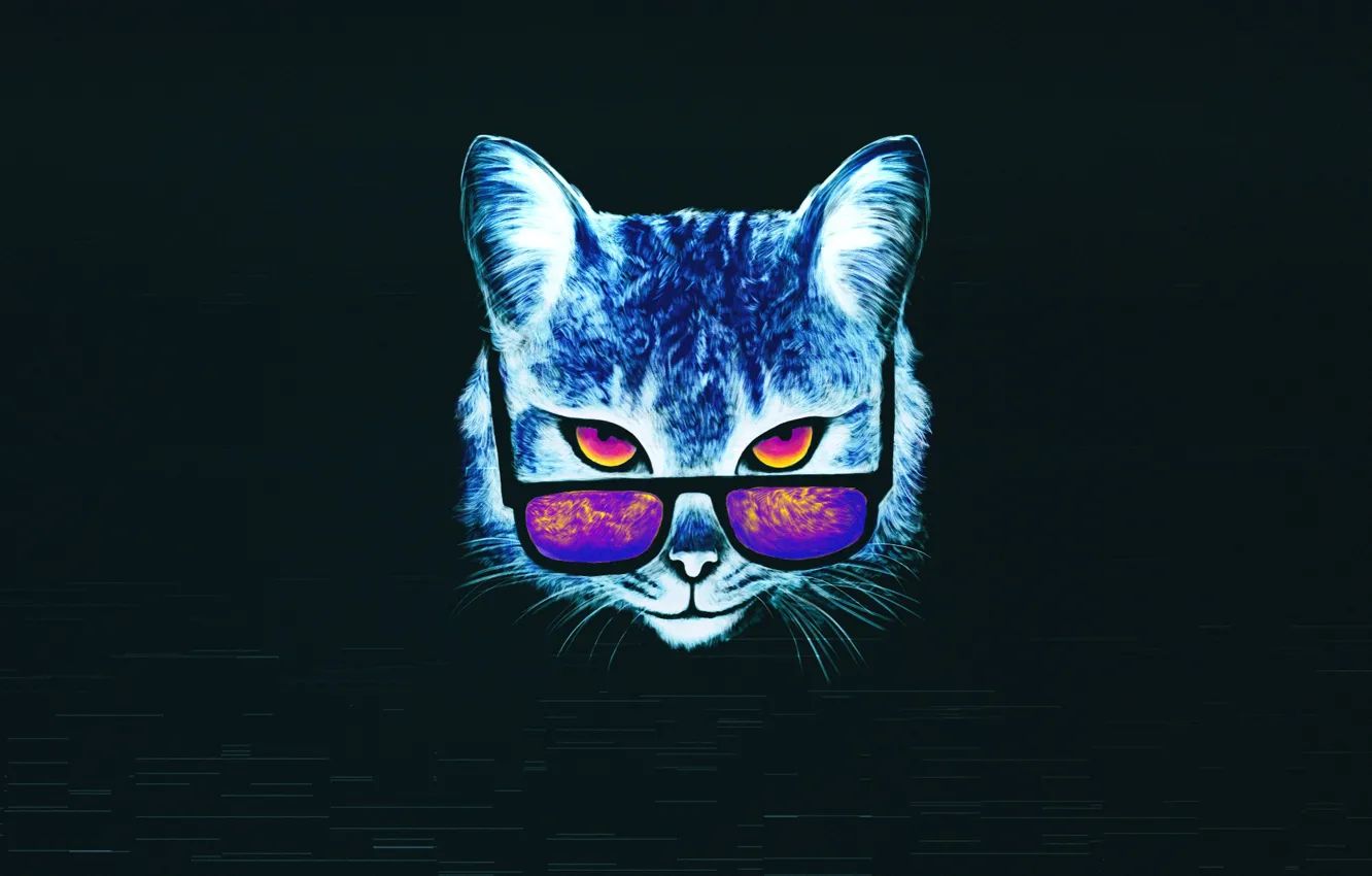 Photo wallpaper Minimalism, Cat, Glasses, Cat, Style, Face, Art