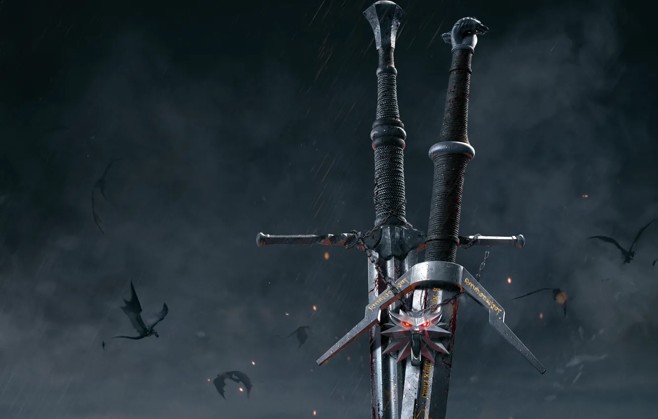 Photo wallpaper weapons, medallion, swords, The Witcher 3: Wild Hunt, The Witcher 3: Wild Hunt
