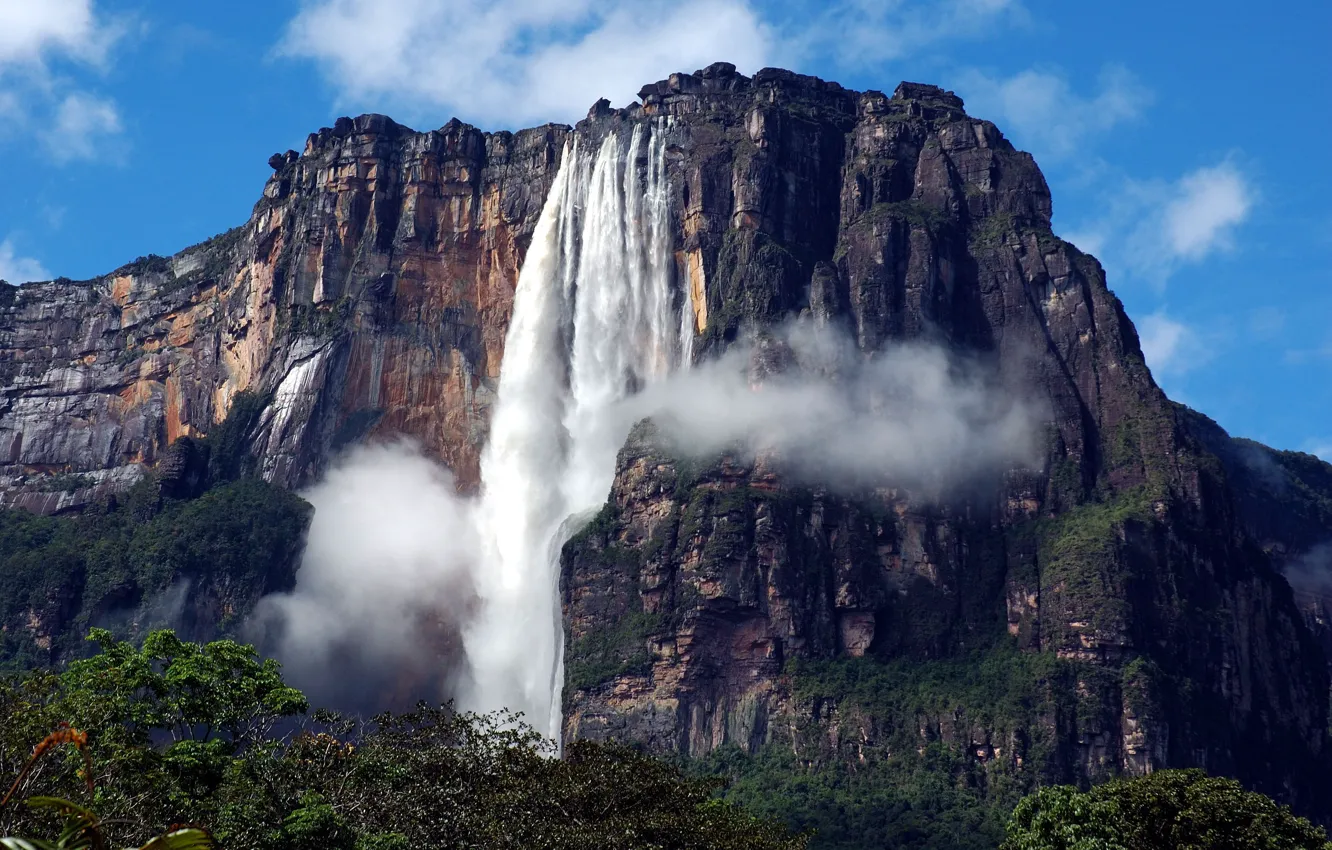 Photo wallpaper waterfall, Venezuela, South America, Angel, Parque Nacional Canaima