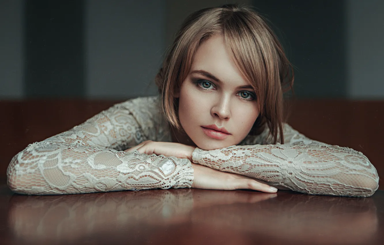 Photo wallpaper eyes, look, girl, face, hair, lips, beautiful, Anastasia Shcheglova