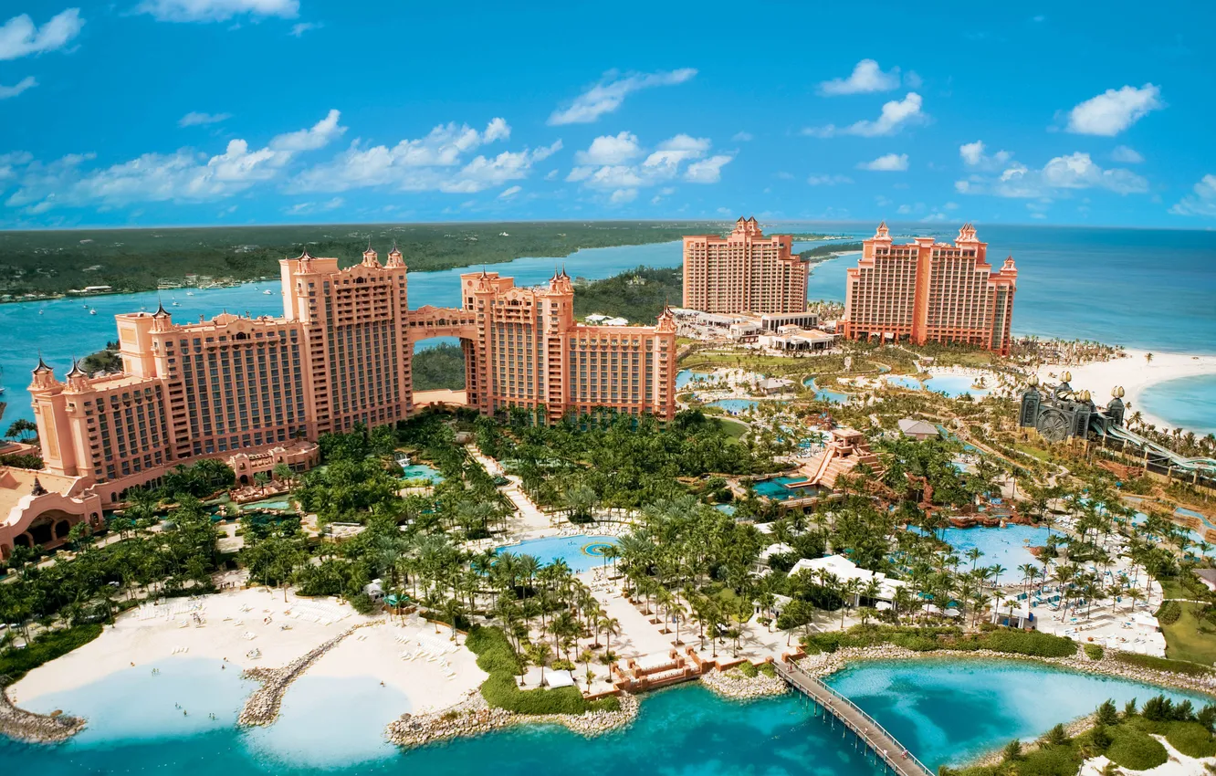 Photo wallpaper sea, beach, Atlantis, island, the hotel, hotel, Bahamas