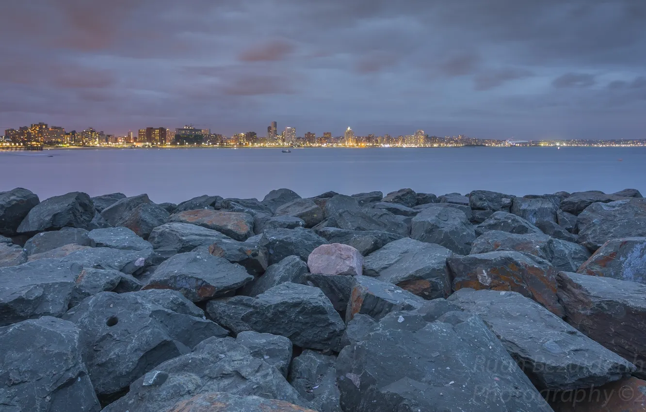 Photo wallpaper clouds, the city, stones, Bay, twilight, photographer, Durban City, Ruan Bezuidenhout