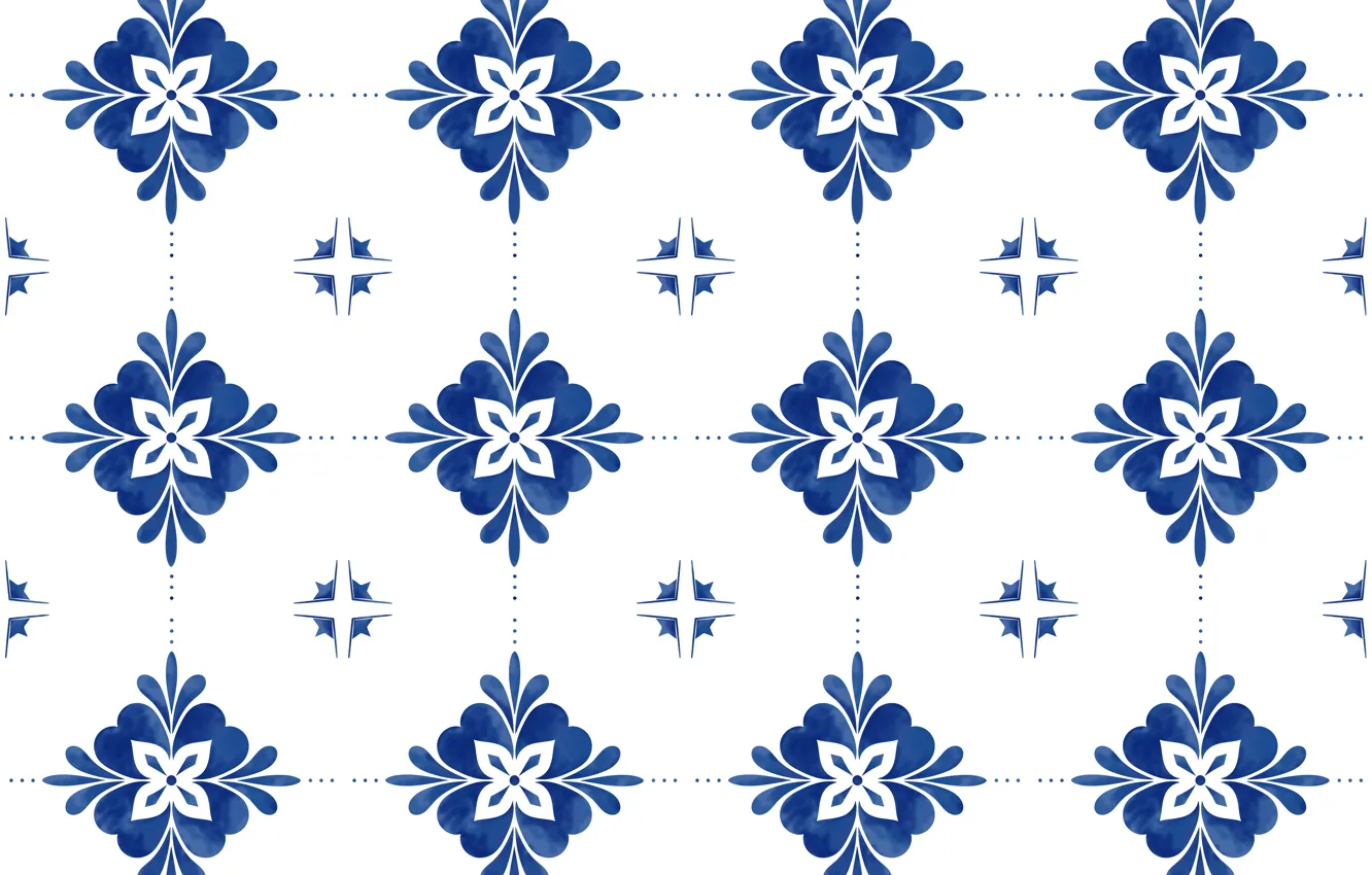 Photo wallpaper flowers, blue, pattern, texture, white background, ornament