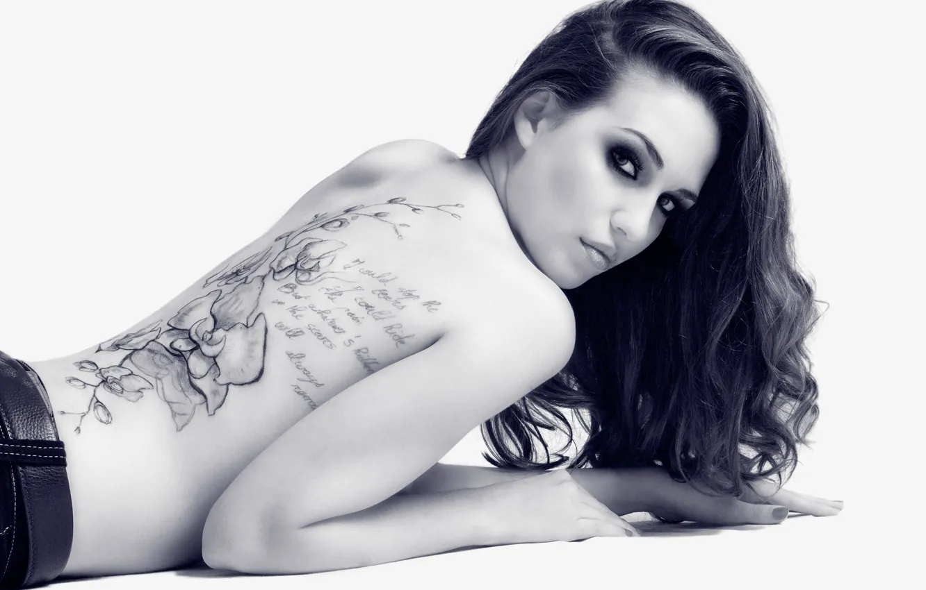 Photo wallpaper white, black, tattoo, nude, back