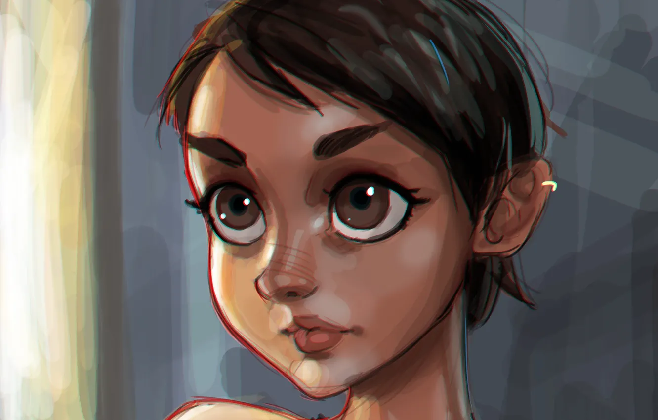 Photo wallpaper eyes, look, girl, face, hair, hairstyle, art