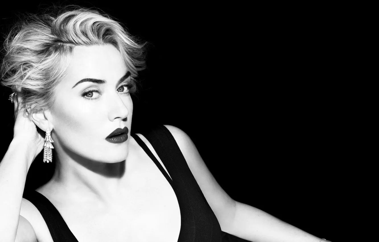 Photo wallpaper look, pose, actress, black and white, Kate Winslet, Kate Winslet