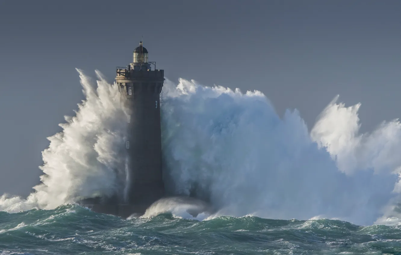 Photo wallpaper sea, storm, wave, lighthouse, storm, sea, blue, wave