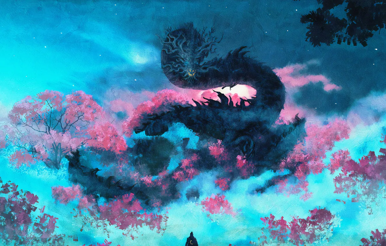 Photo wallpaper Dragon, Warrior, Dragon, Games, Art, Warrior, Sekiro, Sekiro: Shadows Die Twice