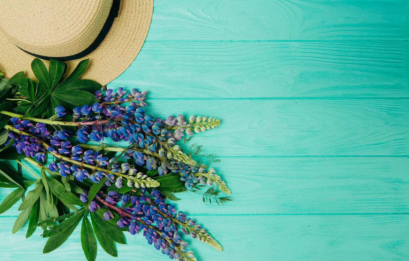 Photo wallpaper flowers, background, wood, flowers, purple, lupins, lupine