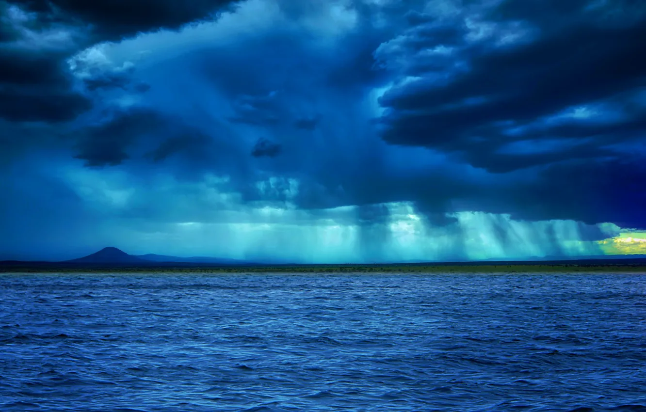 Photo wallpaper sea, clouds, twilight