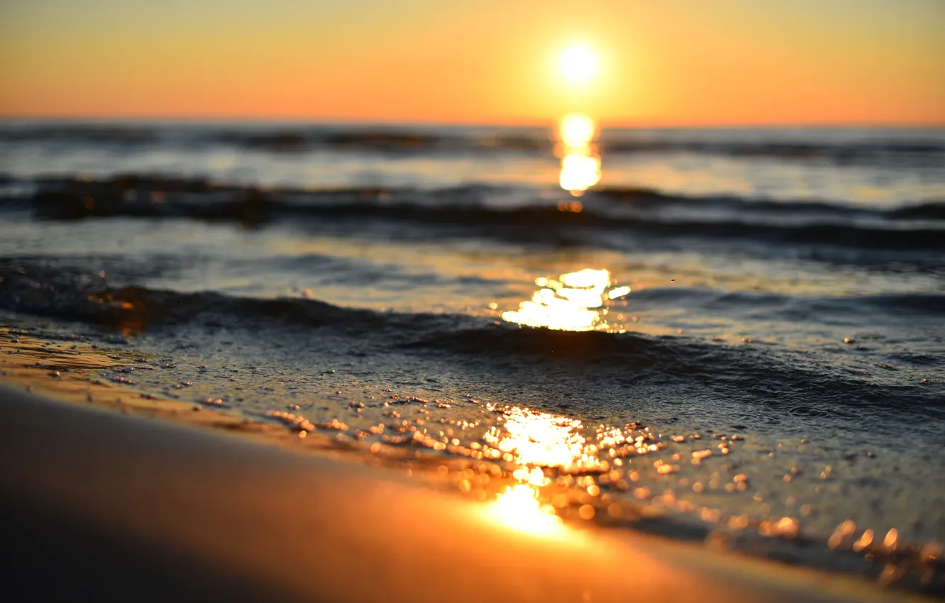 Photo wallpaper sea, wave, the sun, sunset, Jurmala