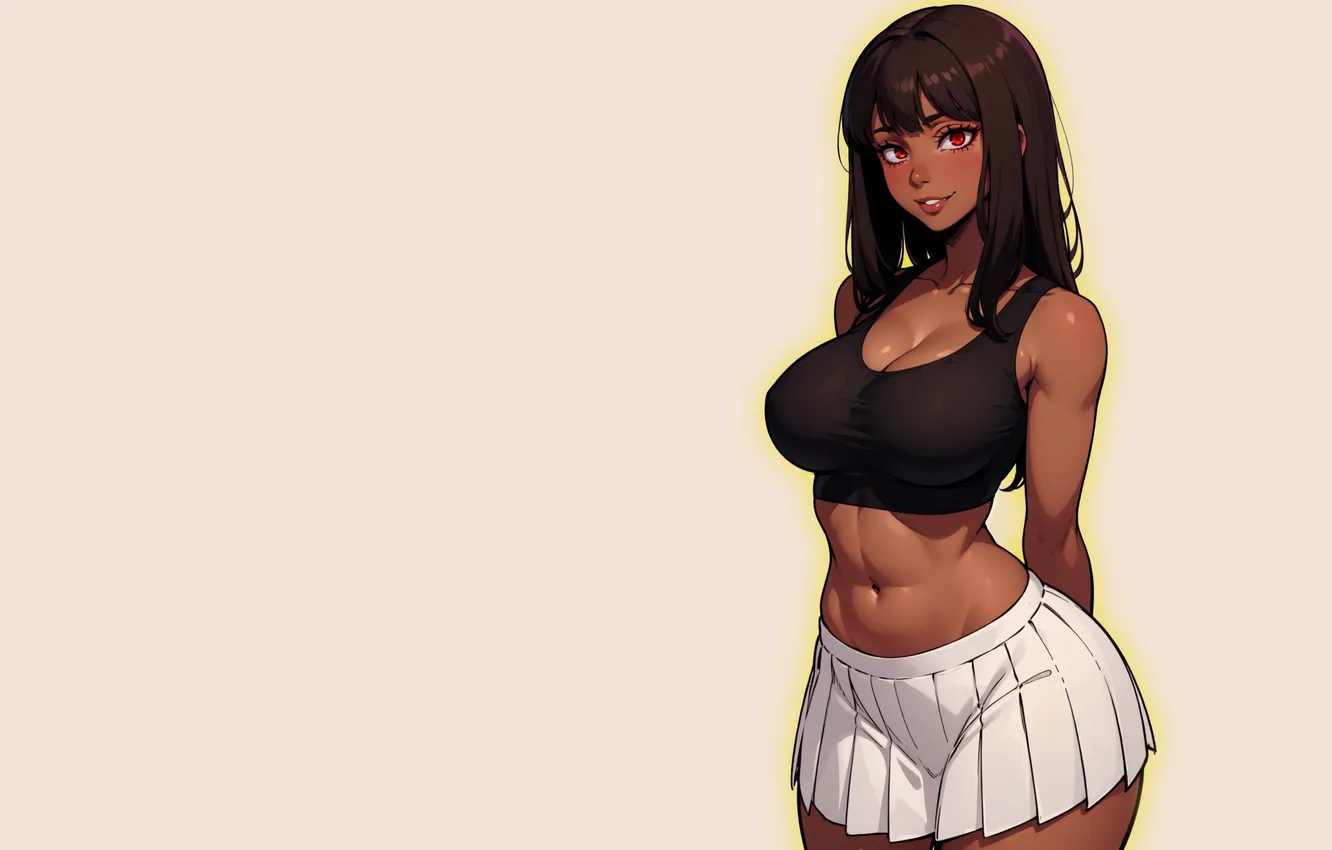 Photo wallpaper girl, hot, sexy, boobs, anime, brown, pretty, cartoon