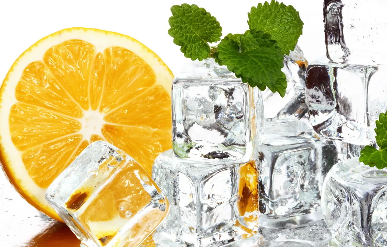 Photo wallpaper ice, cubes, orange, mint