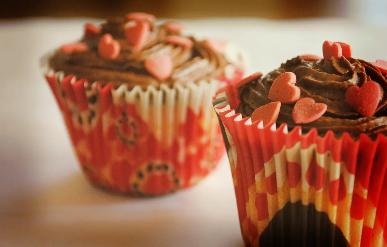 Photo wallpaper hearts, dessert, cakes, cupcakes