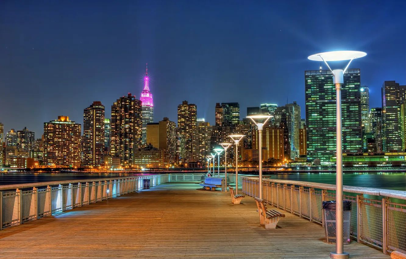 Photo wallpaper night, lights, lamp, New York, The Empire state building, they say, United States, Long Island