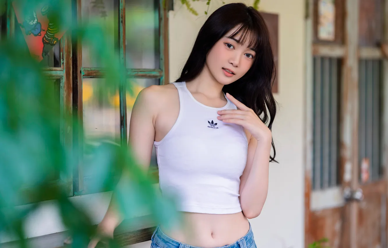 Photo wallpaper look, girl, Mike, Asian