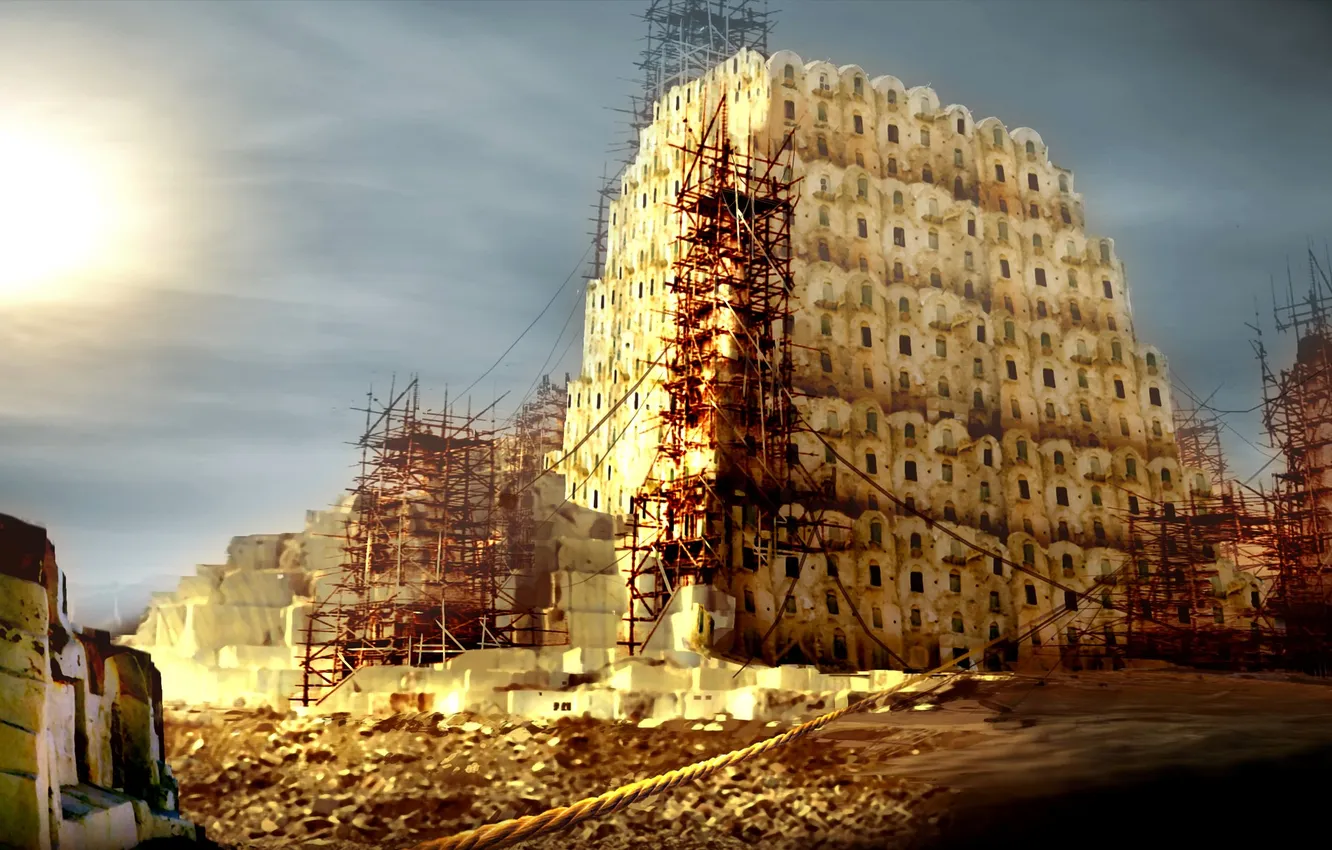 Photo wallpaper forest, the city, construction, tower, rope, Guild Wars