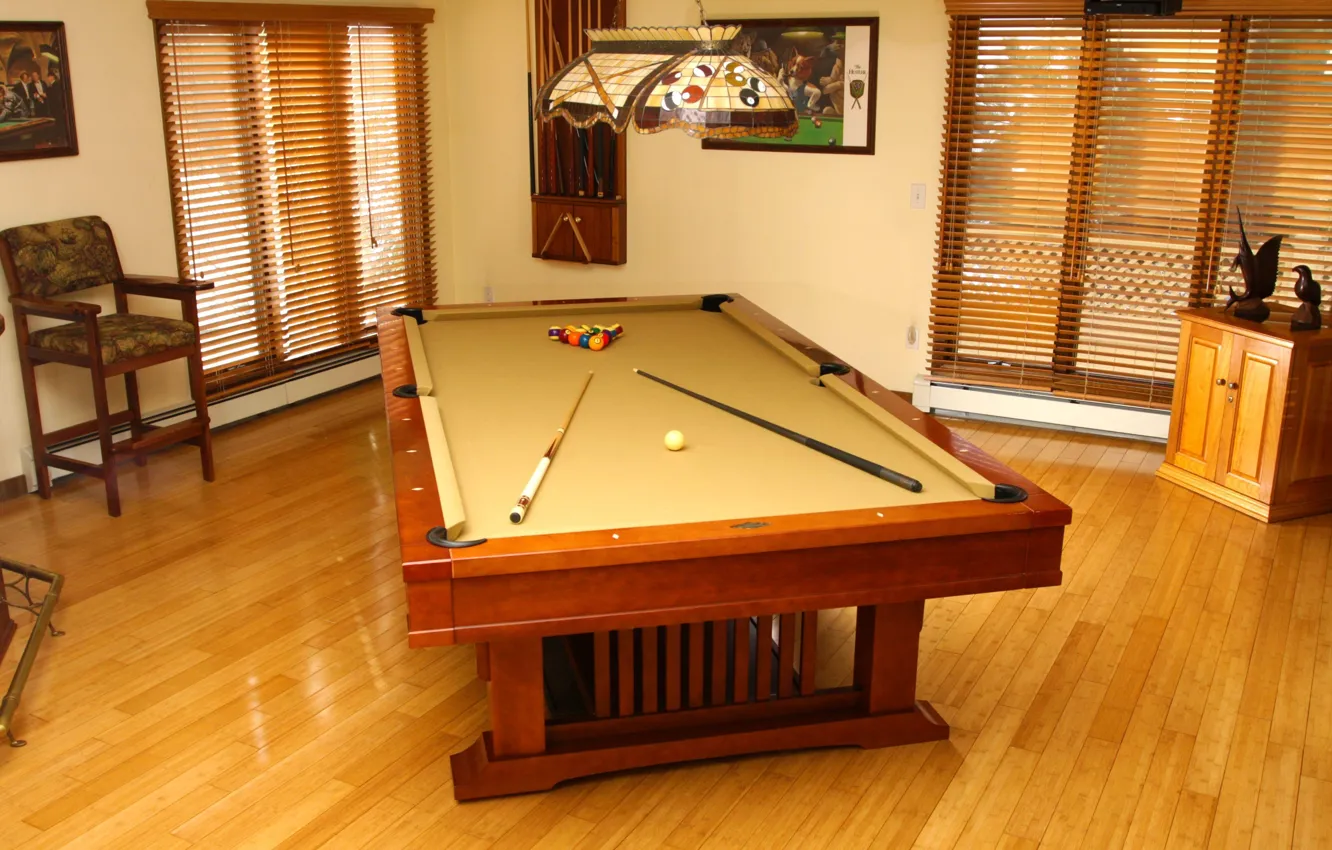 Photo wallpaper design, style, table, room, tree, balls, the game, interior