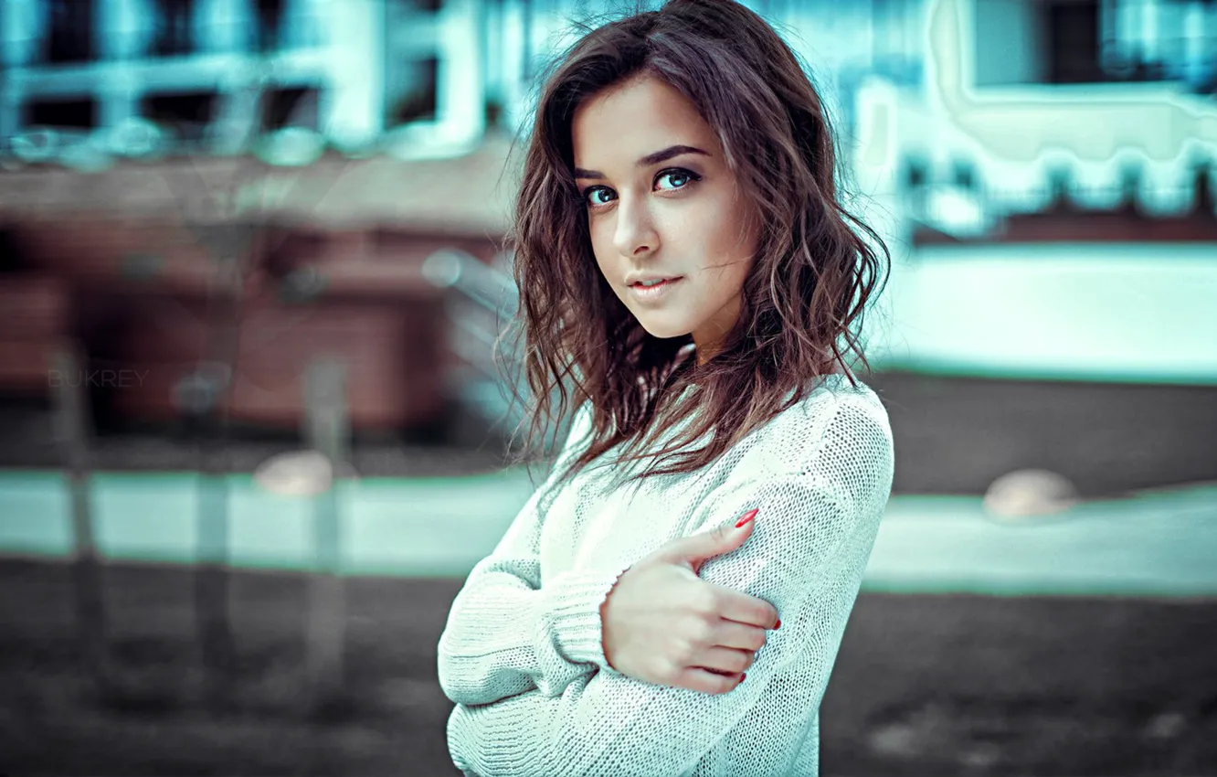 Photo wallpaper look, pose, background, model, portrait, makeup, hairstyle, brown hair