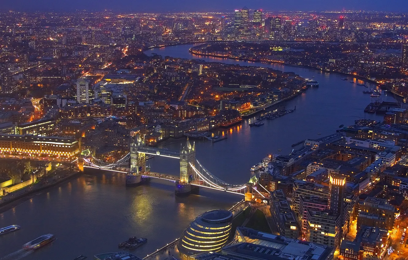 Photo wallpaper lights, river, England, London, panorama, mast
