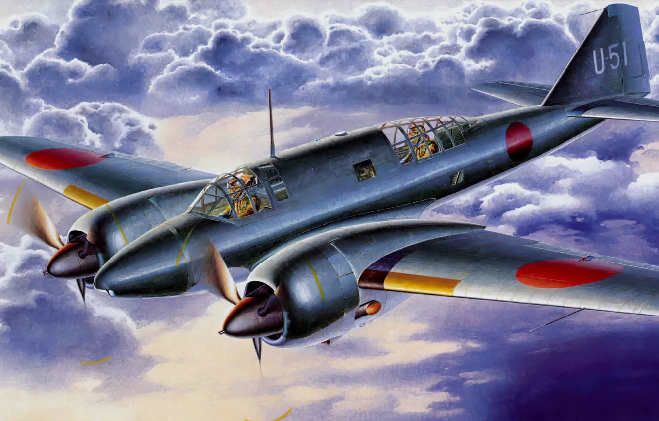 Photo wallpaper Mitsubishi, art, airplane, aviation, WW2, ki-46